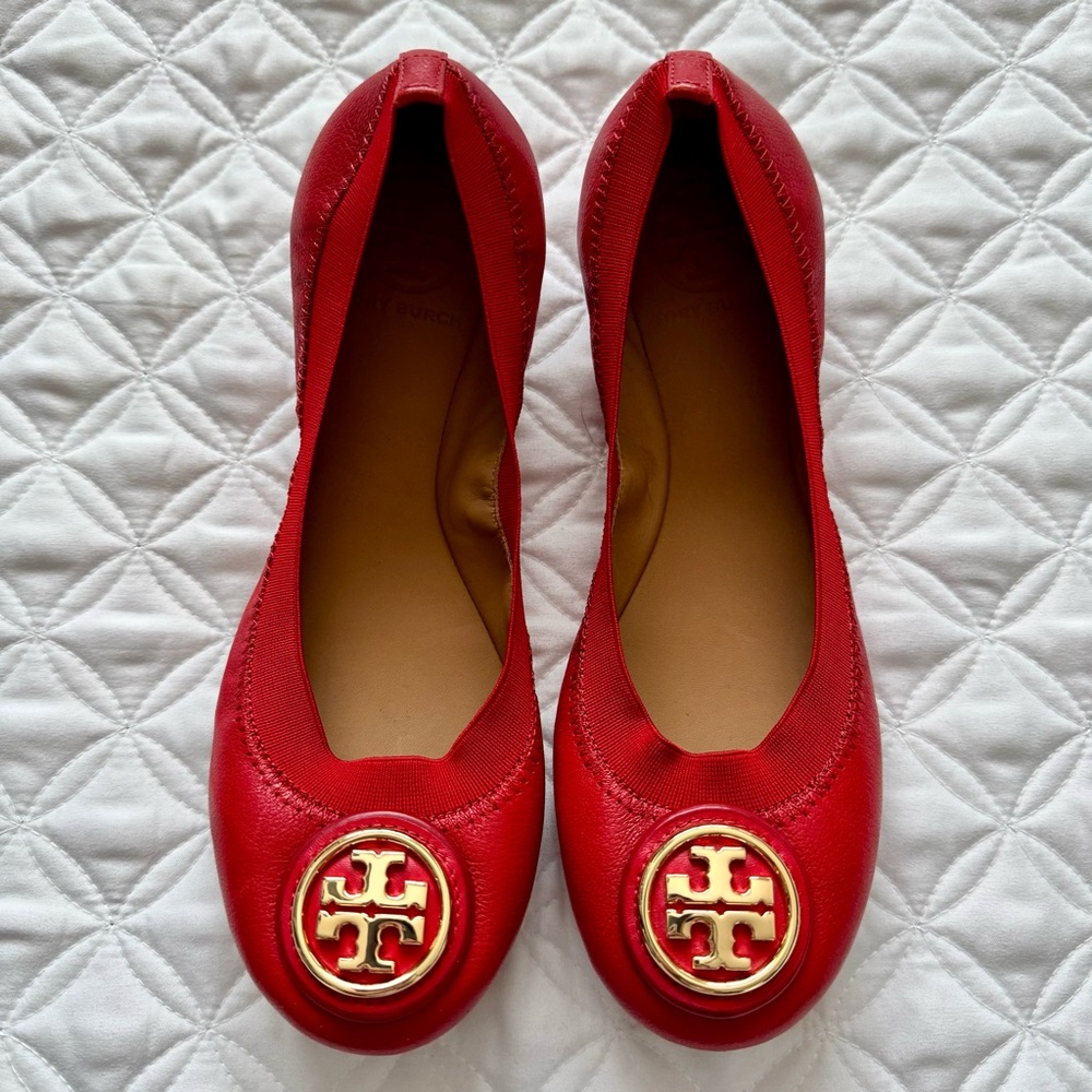 Tory Burch Women's Caroline Ballet Flats Liberty Red Leather Size 6